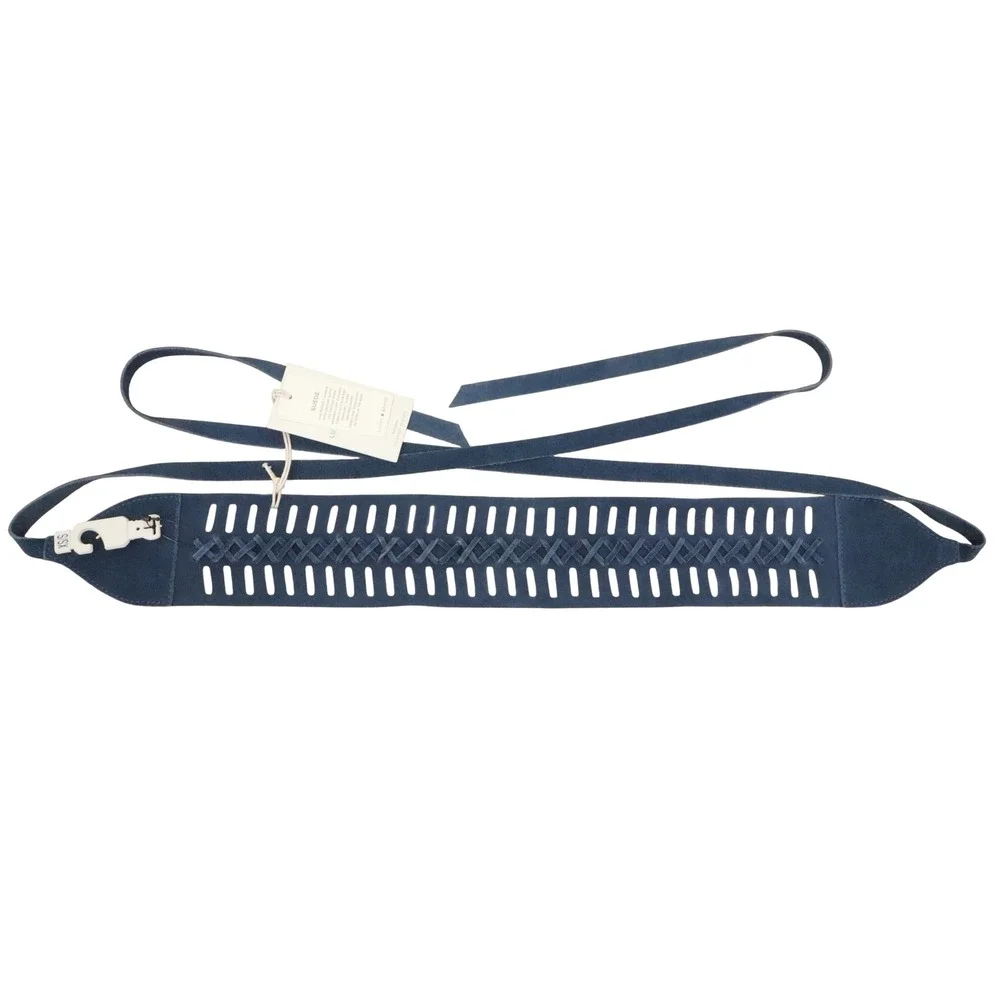 NWT Lucky Brand Navy Blue Suede Perforated Wrap Waist Belt XS S